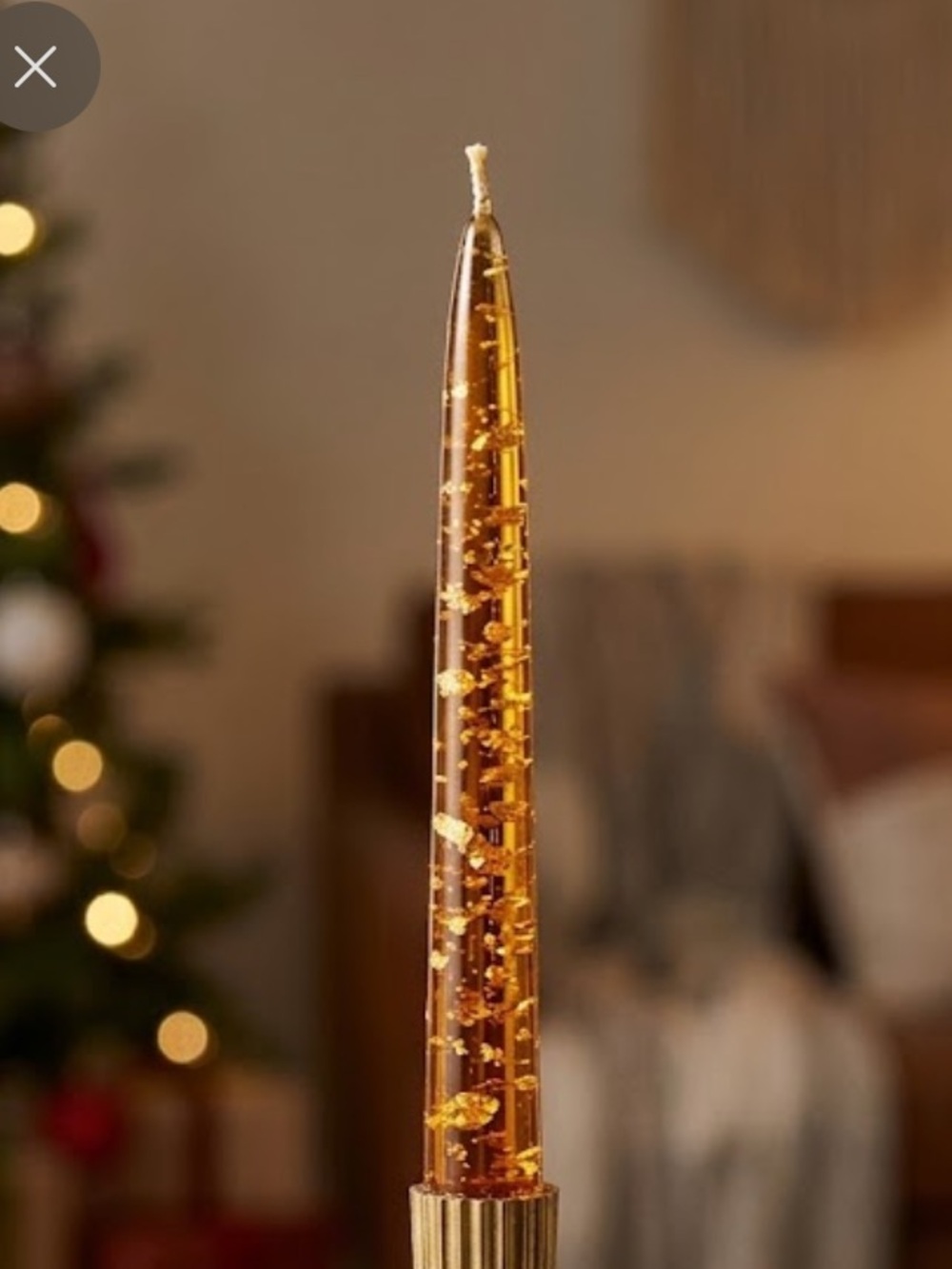 Vintage MCM Amber Lucite Taper Candle Gold Leaf 9” Decorative Candlestick